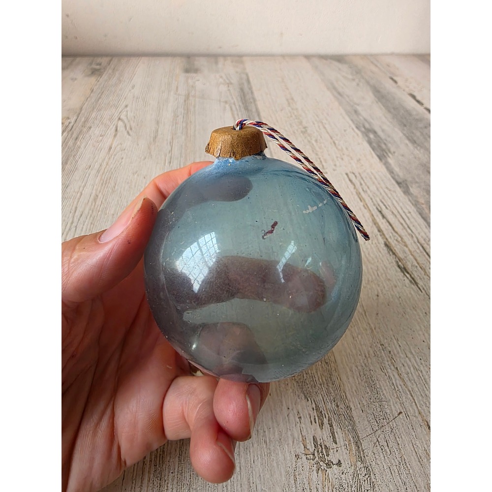 Vintage unsilvered paper cap blue glass ornaments Xmas tree